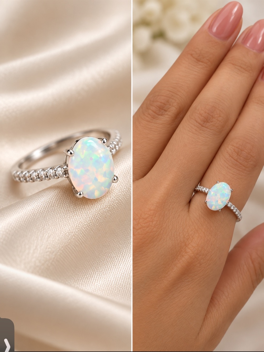 Lab grown Opal Oval Solitaire Ring with Pavé Band size 8